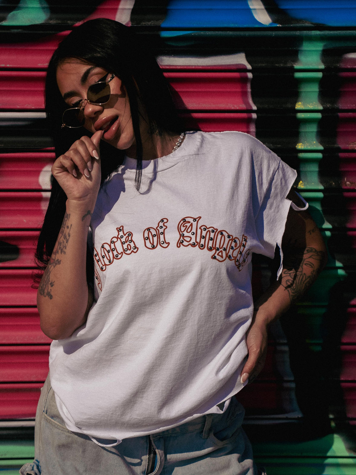 FOA ORANGE & BLUE SCROLL TEE